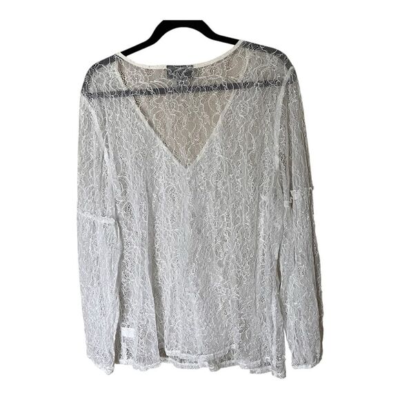 Lane Bryant White Lace V-Neck Sheer Blouse with Ruffle Sleeves Size 22/24 - Picture 2 of 11